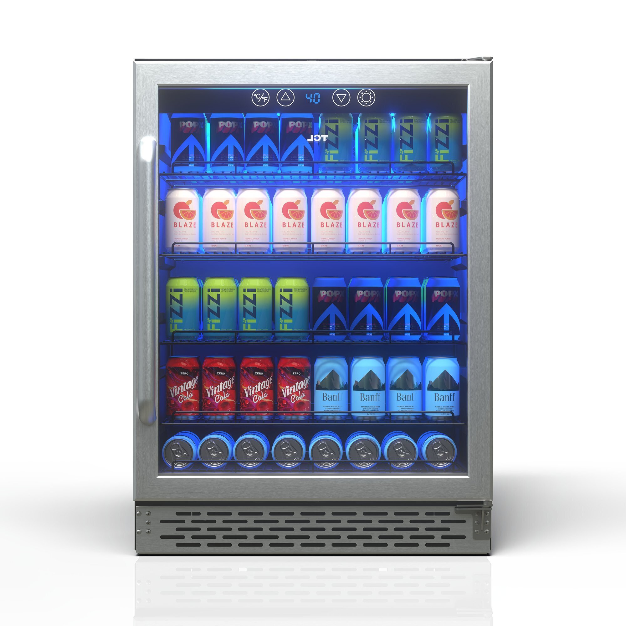 TCL 161 Can 5.3 Cu. Ft. Beverage Cooler, Digital Controls, LED Lighting, Glass Doors, Freestanding, Removable Shelves, Model# TRV161BAS